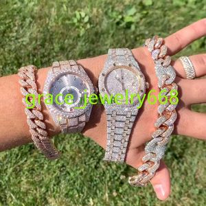 100% passez le diamant Tester Hip Hop Moissanite Diamond Iced Out Watch Homme Bijoux Date de poigne