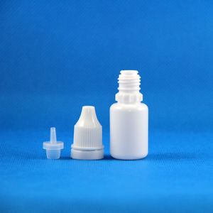 100 ensembles/lot 10 ml (1/3 oz) flacons compte-gouttes en plastique blancs avec bouchons inviolables, pointes longues et fines, sous-paquet de magasin HDPE, liquides, jus, huile, essence 10 ml