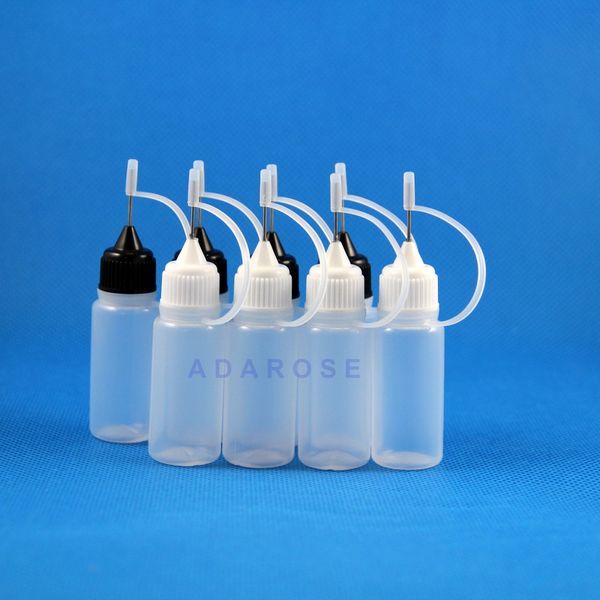100 unids/lote botella cuentagotas de plástico LDPE de 10 ML con tapa metálica para punta de aguja botellas exprimibles