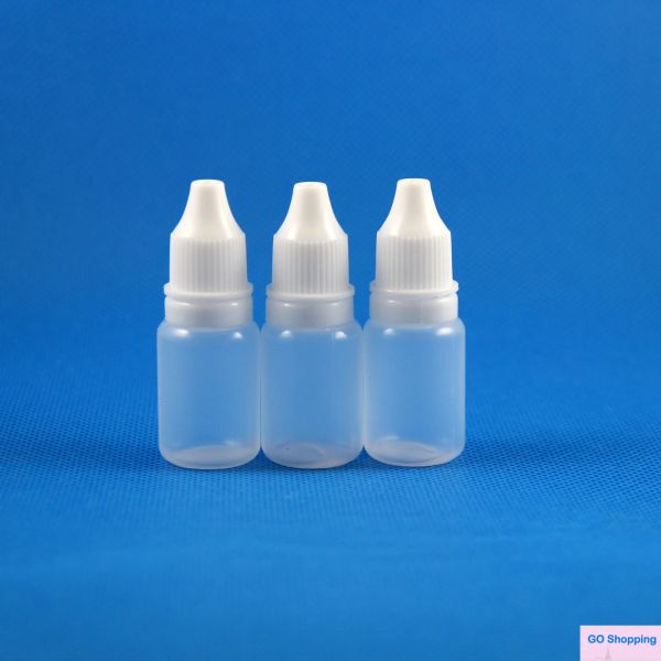 100 Uds 10ml (1/3 oz) botellas cuentagotas de plástico tapas a prueba de manipulaciones puntas seguras LDPE E Vapor Cig líquido 10 ml al por mayor