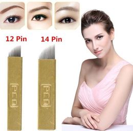 100 PCS 12 broches 14 broches Permanent Makeup Furrow Tatoo Blade Microblading Needles for 3D brodeery manuel tattoo Pen5939917