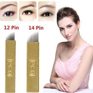 100 PCS 12 broches 14 broches Permanent Makeup Furrow Tatoo Blade Microblading Needles for 3D brodeery manual tattoo Pen9309135