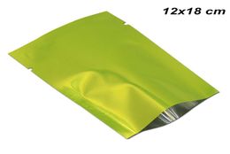 100 pièces 12x18 cm papier d'aluminium vert ouvert sacs d'emballage de qualité alimentaire sous vide Mylar pochette d'emballage thermoscellé café thé poudre St1956042