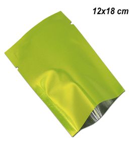 100 pcs 12x18 cm en aluminium vert feuille d'emballage ouvert sac d'emballage de qualité aliment