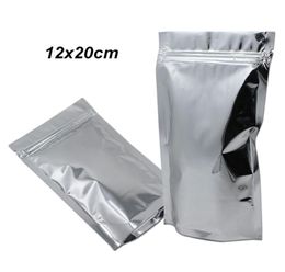 100 PCS 12x20cm Bolsa de embalaje de almacenamiento de alimentos de papel de aluminio de pie plateado para café, té en polvo, lámina de Mylar con bolsa de embalaje con cremallerae3109052