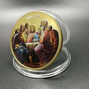 100 pcs Non magnétique 2018 Jésus le thème de la bible du dîner du dernier souper 24k plaqué or véritable 40 mm de diamètre pièces de monnaie souvenir badge