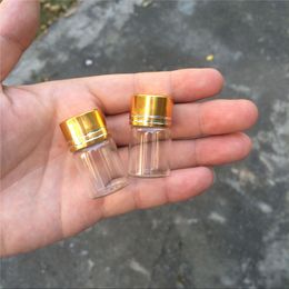 Petites bouteilles en verre avec bouchon en plastique à vis dorée, conteneurs rechargeables en verre pour cosmétiques, 22x35mm, 6ml, 100 pièces