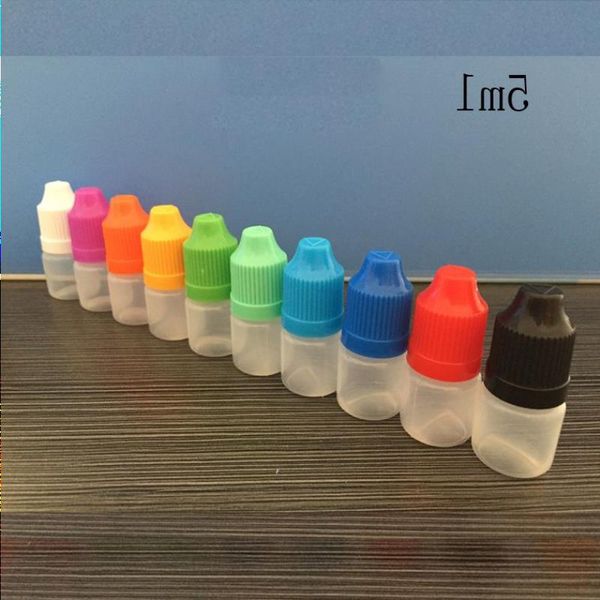100 pièces 5ml flacons compte-gouttes en plastique bouchons à l'épreuve des enfants conseils LDPE pour E vapeur Cig liquide 5 ml Eqnjs