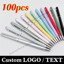 100 pièces stylo publicitaire gratuit personnalisé stylo à bille en métal lettrage nom en gros el cadeau stylo fournitures de bureau 240307