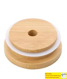 100 pcs couvercles à capuchon en bambou 70 mm 88 mm couvercle de pot de maçon en bois réutilisable avec trou de paille et phoque en silicone DHL livraison6684452