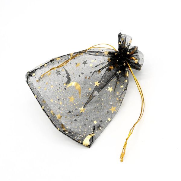 100 PCS noir MOON STAR Organza Favor Cordon Sacs 4 TAILLES Bijoux De Mariage Emballage Pochettes Nice Gift Bags FACTORY3271