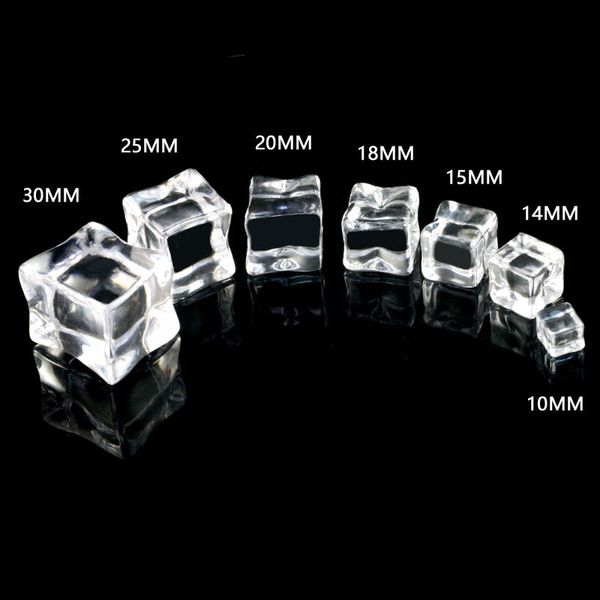 100 pcs Clear Fake Ice Cubes para artesanía de 10 mm de 14 mm Roca de hielo decorativo de acrílico para vaso Cristal cuadrado Artificial Ice falso para decoración del hogar Filers Fillers Ups