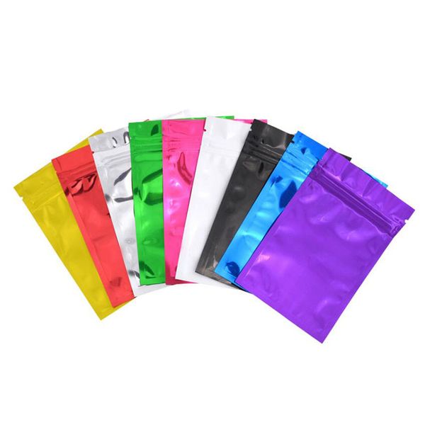 100 pièces sac de papier d'aluminium coloré auto-scellant fermeture éclair emballage alimentaire sac rose bleu vert détail refermable emballage pochette DLH345