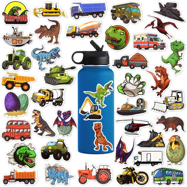 100 Uds pegatinas de dinosaurios y coches para niños Cool Funny impermeable pegatina DIY Laptop Skateboard equipaje coche estuche de viaje guitarra