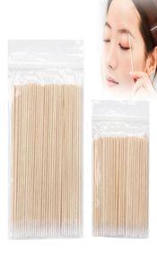 100 pc's wegwerpbare ultrasmall katoenen wattenstaafje lint micro borstels lijm verwijderen gereedschap houten katoenborstel vrouwen make -up tools8358672