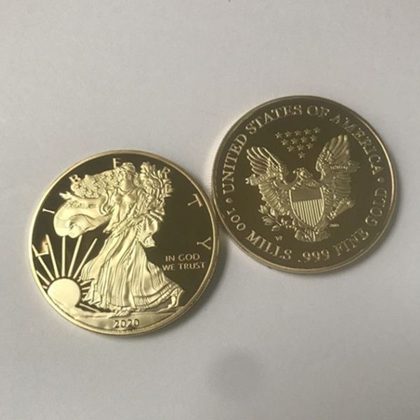 100 PCS Dom Eagle Badge 24k Gold plaqué 40 mm COIN commémoratif Statue American Liberty Souvenir Drop COINS ACCEPTABLE2618