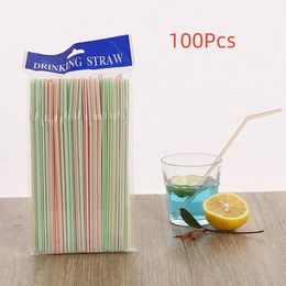 100 Stuks Flexibele Plastic Rietjes Voor Sap Cocktail Smoothies Rietjes Multi Gekleurde Wegwerp Stro Feestartikelen