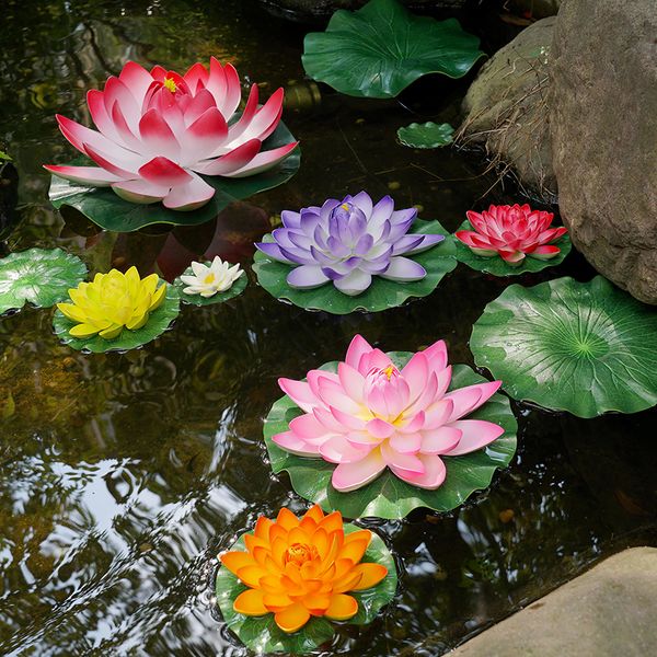 100 pcs flottants à fleurs artificielles artificielles d'eau réaliste Lily lotus micro paysage pour mariage étang jardin décoraiton 17cm dia
