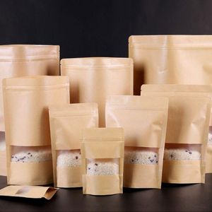 100 pcs selo de saco de papel kraft com forro de folha de alumínio stand up bolsa embalagem favor sacos de armazenamento de alimentos atacado para presente porca chá qedtp