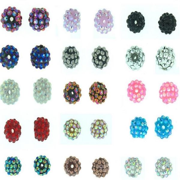 100 pcs / lot 10mm 12mm Blanc mélangé multicolore Chunky Résine Epoxy Strass Boule Perles shamballa Basketball wive Perle bracelet Fin289J