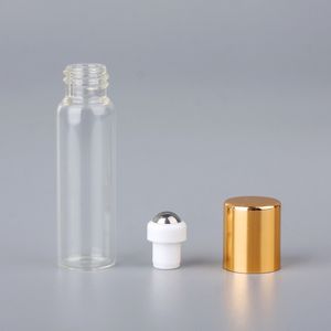 100 pcs / lot 5ml mini bouteilles de parfum de verre vides rouler sur une bouteille de rouleau d'huile essentielle pour la boule en acier en verre