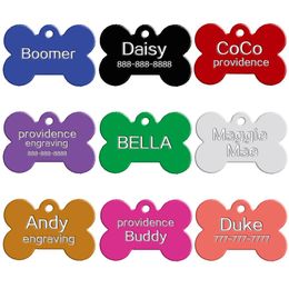 100 pcs / lot Couleurs mélangées Double côtés en forme d'os Étiquettes d'identification de chien personnalisées Nom d'animal de compagnie de chat personnalisé Téléphone Non Ne pas offrir Engr217f