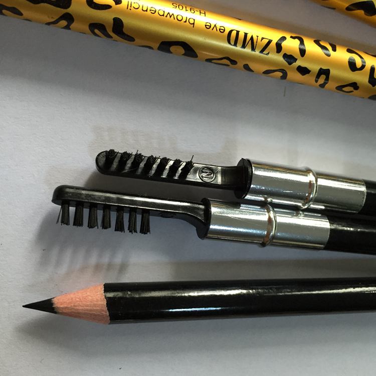 100 pcs/lot Pencil With Brush 2 in 1 Eyebrow Leopard Design Metal Casing Two Sides Eyebrow Pencil