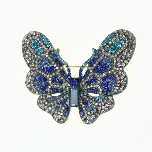 50 unids/lote broche de mariposa de diamantes de imitación Pin azul Animal insecto mariposa broches de cristal accesorios de boda para la venta