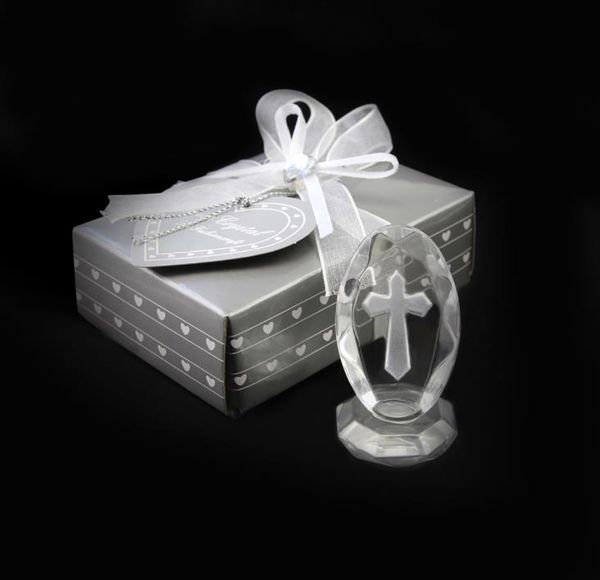 100 pcs/lote Pequeños favores de boda Cristal Cross Standing Baby Baby Batying Regalos Primera comunión Souvenirs