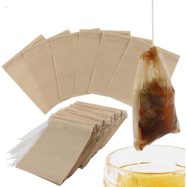 100 pièces/lot sachet filtre à thé outils papier naturel non blanchi infuseur à thé jetable avec sacs à cordon DHL gratuit