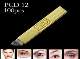 100 Uds Microblading 12 pines aguja PCD dura 12 hojas maquillaje permanente agujas de tatuaje de cejas Supplies1172004