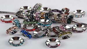 100 PCS Couleurs mixtes en strass Rondelle Spacers européens Perles de gros trou d'adaptation Bracelets 10x4 mm 4156688