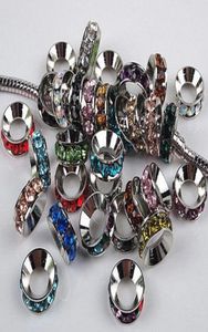 100 pièces couleurs mélangées strass Rondelle entretoises européennes grand trou perles ajustement bracelets à breloques 10X4MM 4191029