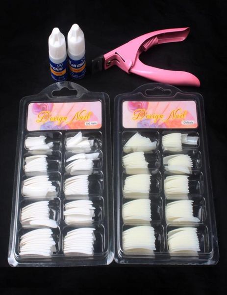 Kit de uñas postizas acrílicas blancas naturales, 100 Uds., puntas francesas, cortador de pegamento para decoración de uñas, juego de herramientas para construir uñas de Gel 7488347