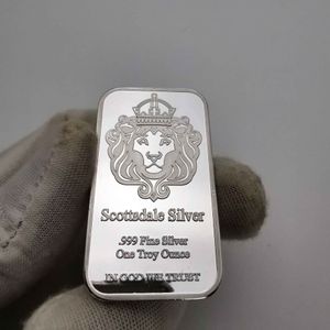 100 Stuks Niet-magnetische Scottsdale Coin Craft 1 OZ Leeuwenkop Verzilverd Decoratie Cadeau Collectible Herdenkingsmunt Bar2213