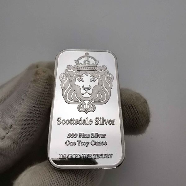 100 pièces Non magnétique Scottsdale pièce artisanat 1 OZ tête de Lion plaqué argent décoration cadeau à collectionner commémorative Bar215n