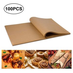 100 pc's perkamentpapierbladen PRecut Unbleached Baking anti -Stick Cookie Sheet TB Sale Y200612