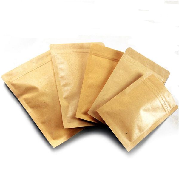 Sacs d'emballage alimentaire en papier Kraft, petits/grands 100 pièces, pochette à fermeture éclair pour aliments séchés bruns, thé, biscuits, emballage d'échantillon