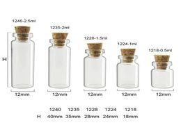 100 pièces petits pots en verre mignon Mini souhaitant bouchon en liège bouteilles en verre flacons conteneurs 05 ml 1 ml 15 ml 2 ml jusqu'à 5 ml5400905