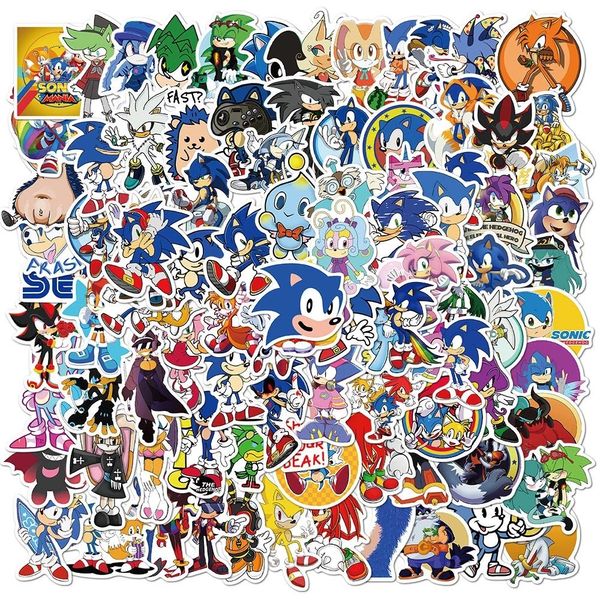 100 pièces Sonic le hérisson imperméable Anime autocollants Graffiti pour autocollant bricolage sur valise bagages ordinateur portable vélo planche à roulettes