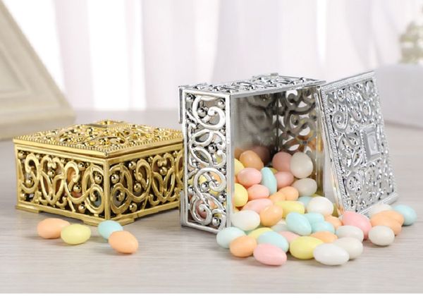 100 pcs Vintage Chocolat Boîtes Boîte De Bonbons De Mariage Boîte De Rangement Creux Plaqué Or Argent Plaqué Décoration Fournitures achats gratuits