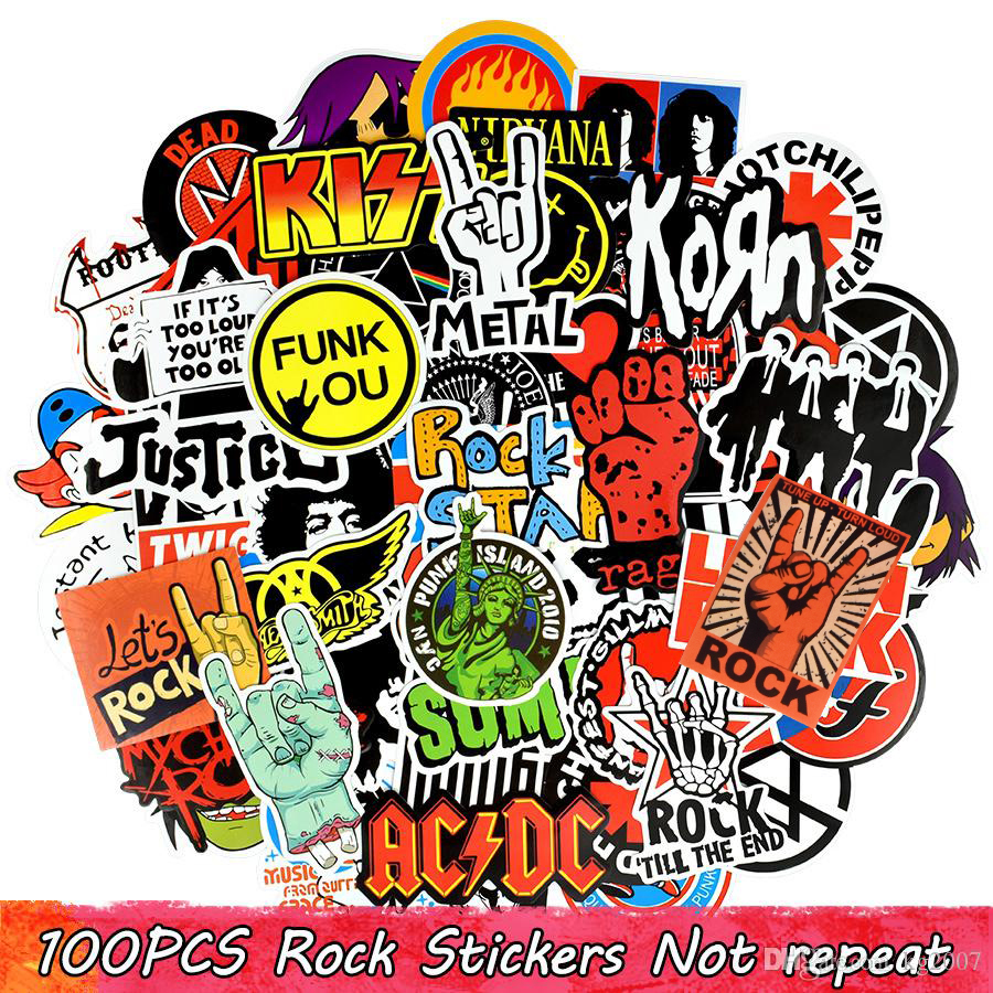 Rockify Waterproof Stickers: 100 pcs Graffiti Decals for DIY, Laptop, Skateboard, Guitar, Car & more - Rock Bands Gift Pack