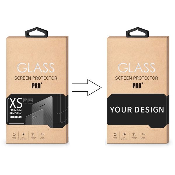100 PCS Boîte d'écran en gros de protecteur de vente au détail avec autocollant personnalisé Kraft Paper Package Package Package pour verre trempé
