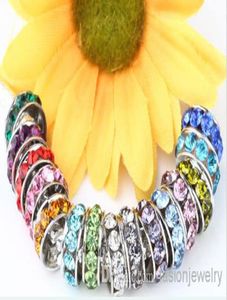 100 PCSlot 10 mm 12 mm Wit gemengde multicolor steegeïnestone verzilverd groot gat kristal Europese kralen Spacer Losse bead armbanden8913794