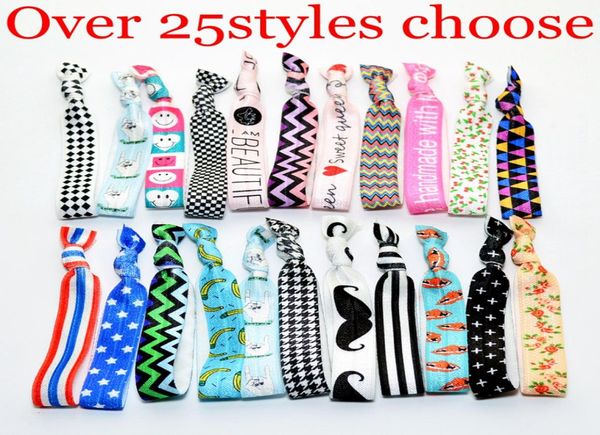 100 Pcslot 25 Couleurs Option INS Femme Chevron Ruban Noué Imprimer Cravate Cheveux Titulaires De Queue De Cheval Extensible Élastique Lettre Floral Hea2676470