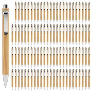 100 PcsLot stylo à bille en bambou stylet stylo publicitaire fournitures scolaires de bureau stylos écriture cadeaux encre bleue noire 231220