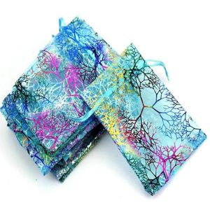 100 PCSlot Blue Coral Fashion Organza sieraden Gift Pouch Tassen 4 Maten Drawstring Bag Orgeschenk snoeptassen Diy Gift Bags9613475