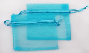 Sacs en Organza bleu TURQUOISE, 100 pièces, pochettes d'emballage de bijoux de mariage, jolis sacs cadeaux, fabrication DIY, usine 2884130