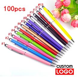100 stylos de chaque paquet Mini Metal 2in1 Stylus Universal Ballpoint Pen Text Gravure Custom Office School Advertising 240229