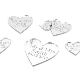 100 Gepersonaliseerde Custom Bruiloft Wijn Charm Goud Zilver Clear Hout Hart Label Party Gunsten Gift Bruid Doop Tag Decor2007